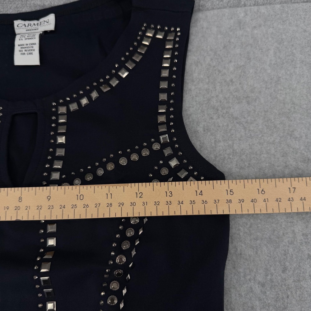 Carmen Marc Valvo Black Studded Keyhole Sheath Dress XS Sleeveless Mini Ponte - Picture 4 of 7